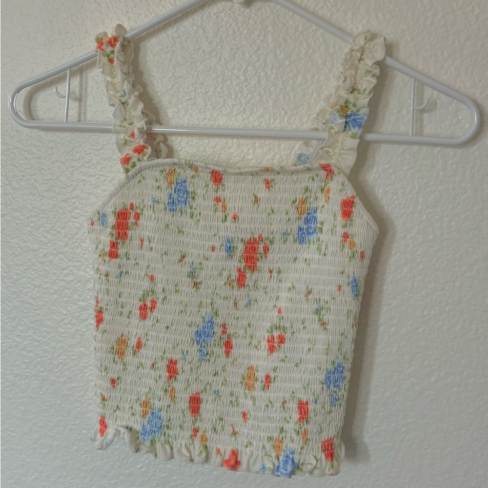 tank top, color is white with flowers, size xs worn once perfect condition
